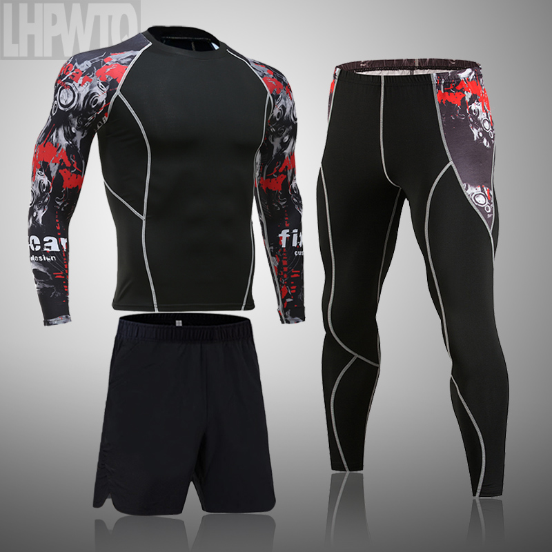 メンズスポーツスーツ MMA ラッシュガード男性速乾性スポーツウェア圧縮服フィットネストレーニングキット熱下着レギンス