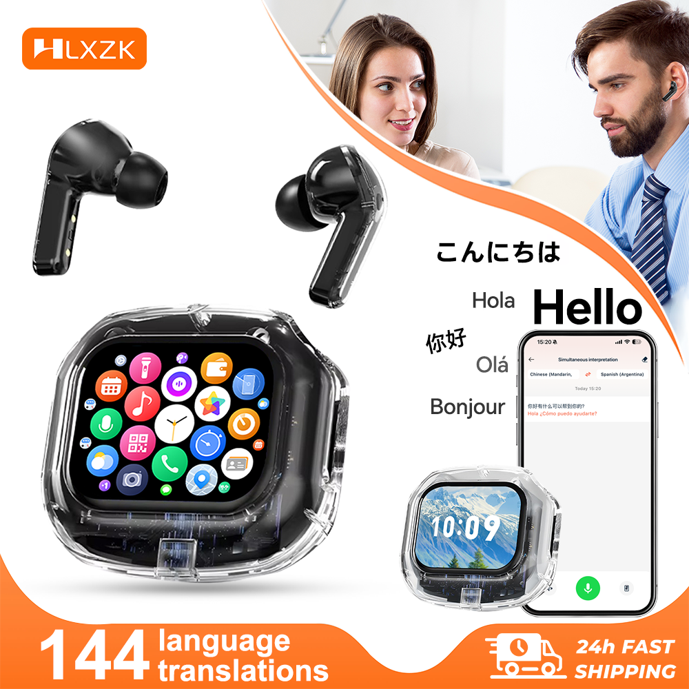 HLXZK 01 Bluetooth V5.4 イヤホン AI 翻訳イヤフォン OWS LCD タッチスクリーンスポーツワイヤレスヘッドフォン HD ステレオサウンド長寿命
