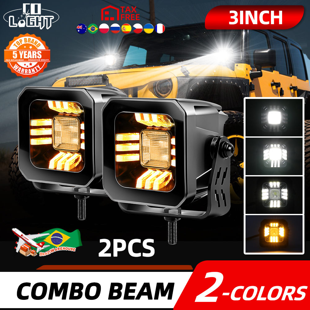 CO LIGHT 新しい 3 インチ LED ワークライト白黄色 DRL 4x4 Led ライトバースポットフラッド 50000LM トラクタートラックオフロード SUV 12V 24V