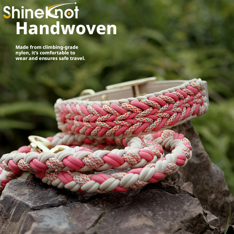 SHINEKNOT 手織り犬の首輪犬チェーン牽引ロープ小中大型犬の散歩ロープペットの首輪
