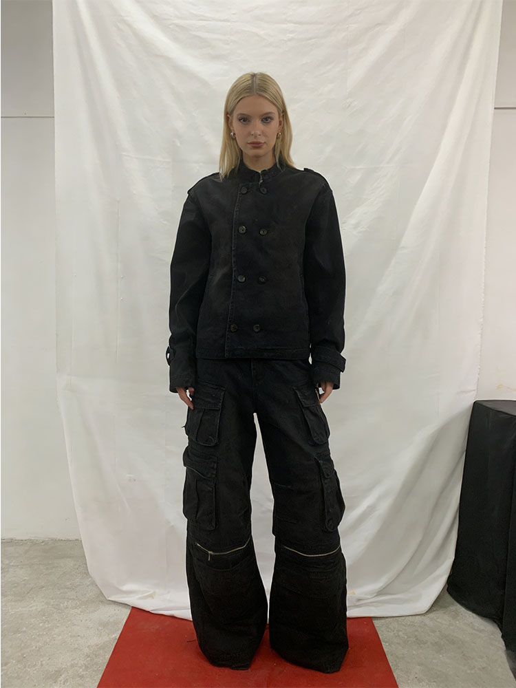 ゴシック女性のファッション個性ニッチデザイン新しいハイストリートトレンドインレトロウォッシュ 2 列ボタンデニムジャケット Y2k 服