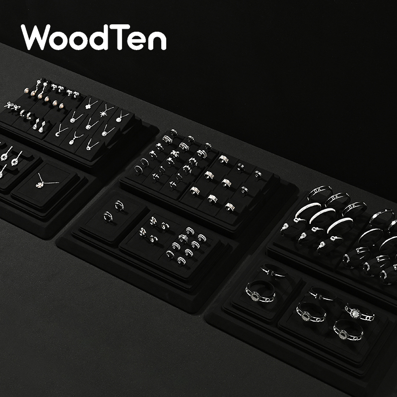 WoodTen ブラック マイクロファイバー ジュエリー ディスプレイ小道具 リング イヤリング ネックレス ディスプレイ ラック ジュエリー ストア ウィンドウ カウンター 表示スタンド