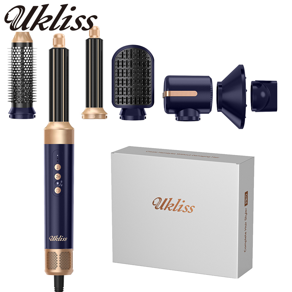 UKLISS ヘアドライヤー ブラシ 7 in 1、ヘアアイロン付きエアスタイラーセット、ラウンドブラシ、ストレートアイロン 女性用