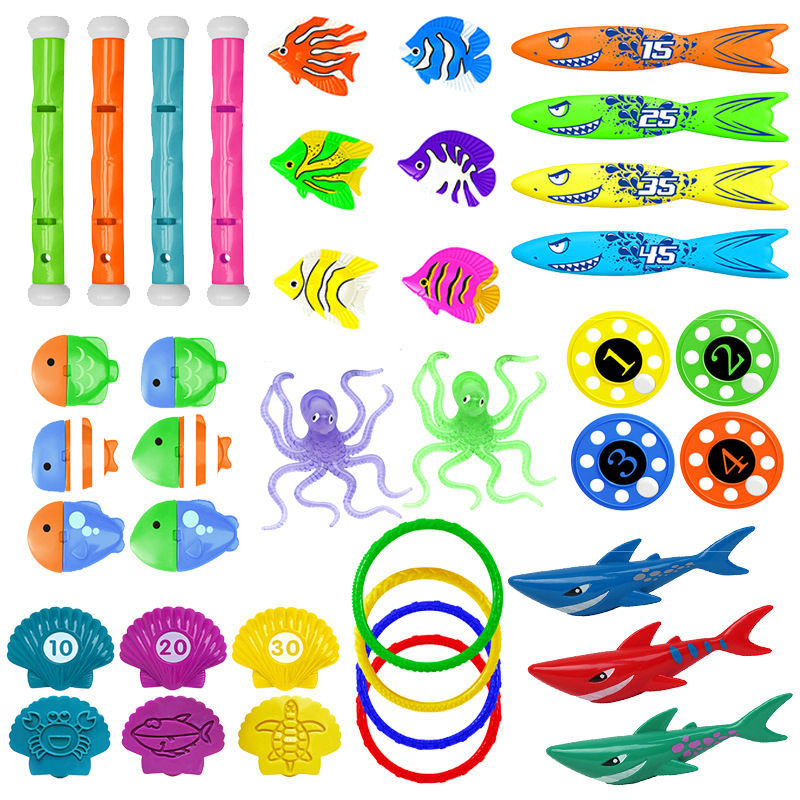 子供のダイビングおもちゃセットスイミングプールトレジャーハントダイビングおもちゃダイビングスティック魚雷魚水中グラブ水おもちゃギフト