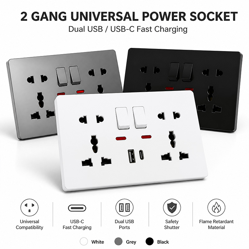 USB-C 付きユニバーサル壁ソケット