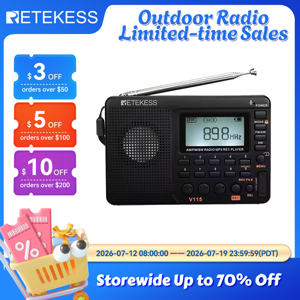 RETEKESS V115 ラジオ ポータブルラジオ 充電式 AM FM ラジオ 多機能短波受信機 キャンプやギフトに良い音