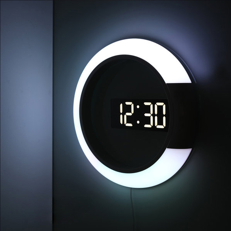 LED 中空 RGB リング壁時計温度計モダンなデザインのカラフルな時計アラーム家庭用リビングルームの装飾リモコン