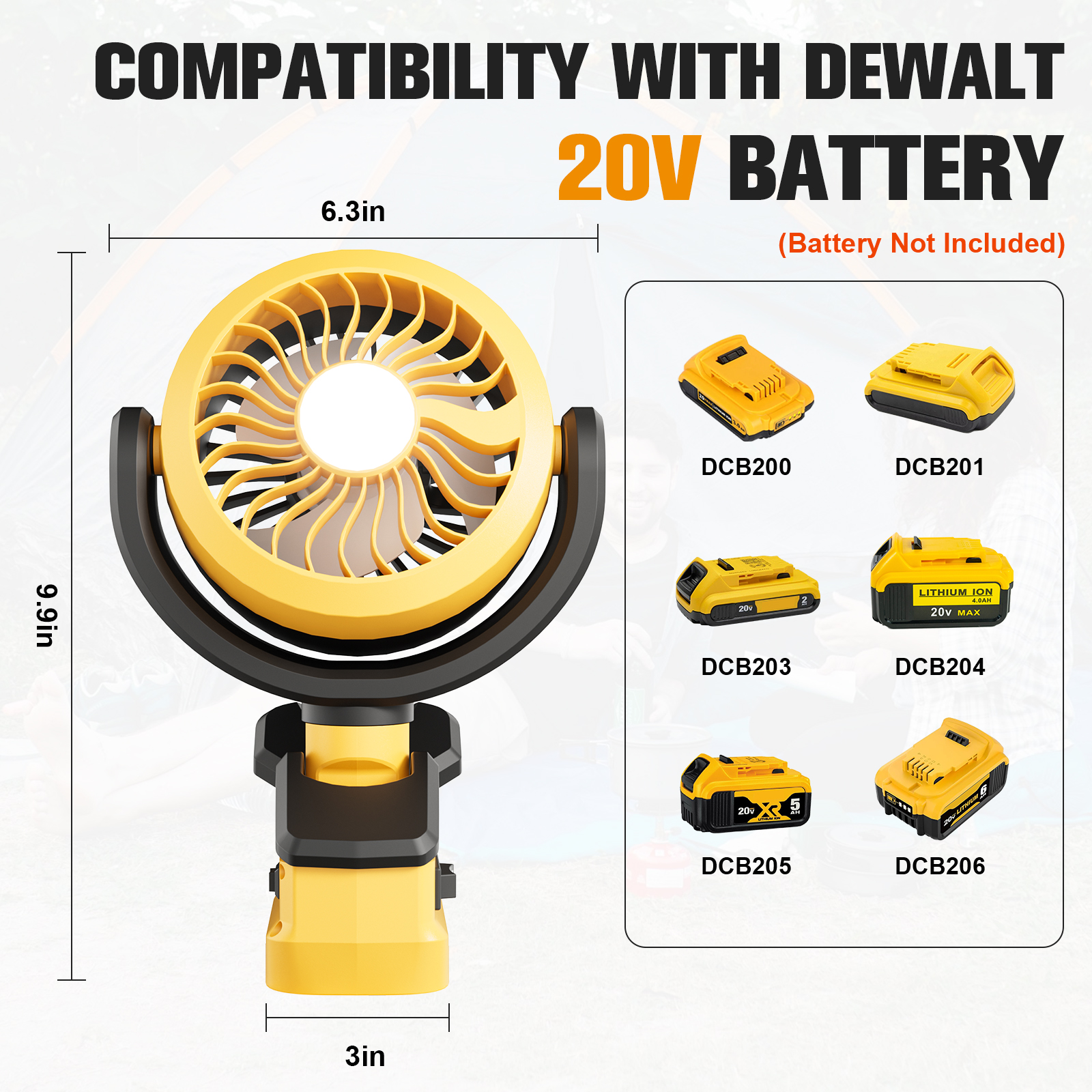 Nananuu Cordless Fan & Camping Light Compatible For Makita/Dewalt/Milwaukee - Portable Power Tool Accessory