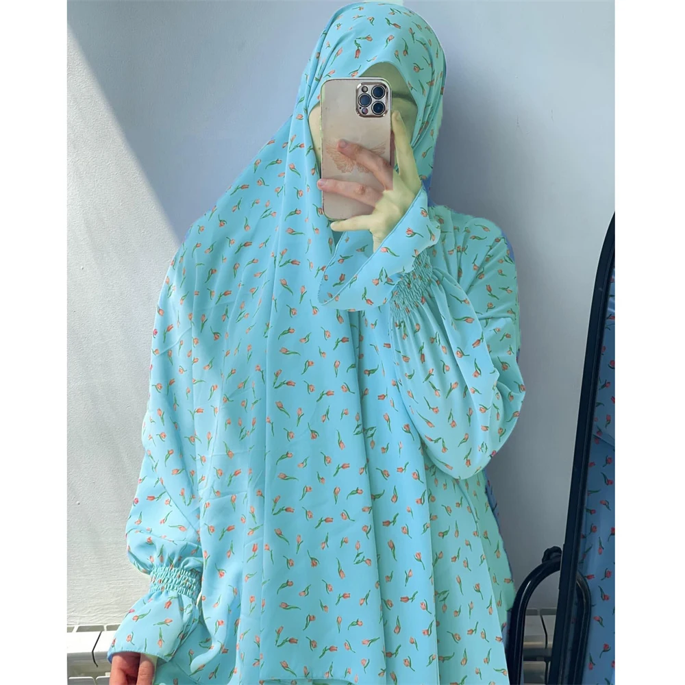 祈りドレス女性ラマダンイスラム服フォーマルプリントイスラム教徒の衣服フード付きドバイトルコナマズロング Jurken アバヤヒジャブガウン