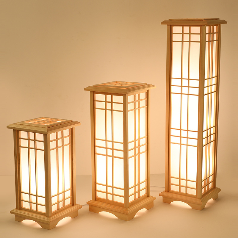 SANDYHA 和風木製フロアランプ寝室の装飾スタンディングランプリビングルーム用 LED ライト研究照明スクエアデザイン