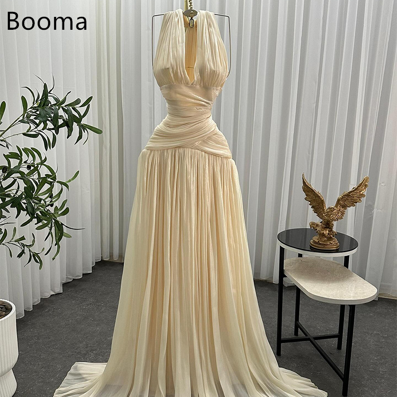 Booma A ラインプリーツ V ネック光沢のある女性ウエディングフォーマルガウン女性ノースリーブエレガントなイブニングドレスカスタマイズ 2025