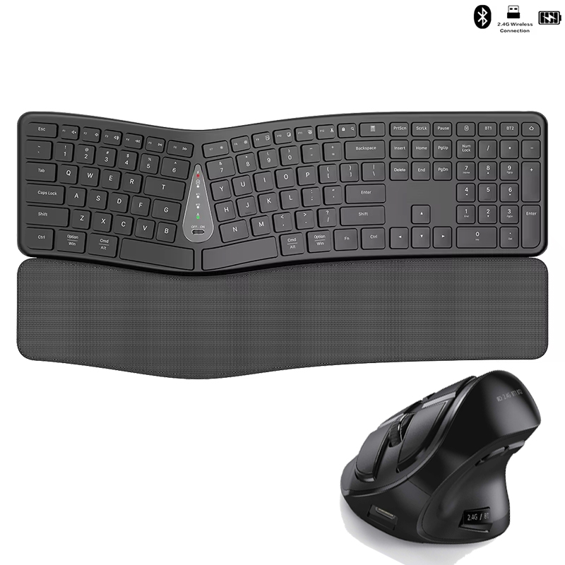 人間工学に基づいたワイヤレスサイレント分割キーボードマウスコンボリストレスト付き BT デュアルモードワイヤレス充電式キーボード Win7/8/10