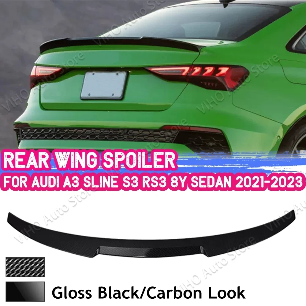 アウディ A3 Sline S3 RS3 8Y セダン 2021 2022 2023 リアスポイラーウイングトランクリップテールトランクスポイラー光沢のある黒/カーボンファイバールック