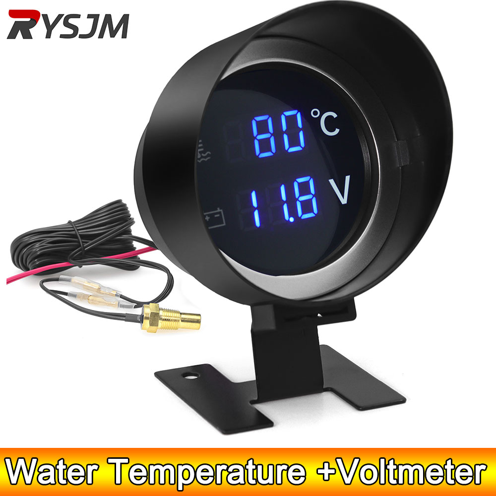 AD ラウンド液晶デジタルディスプレイ水温計温度計電圧計ゲージ 2in1 温度電圧計 1/8 10 ミリメートル糸センサー
