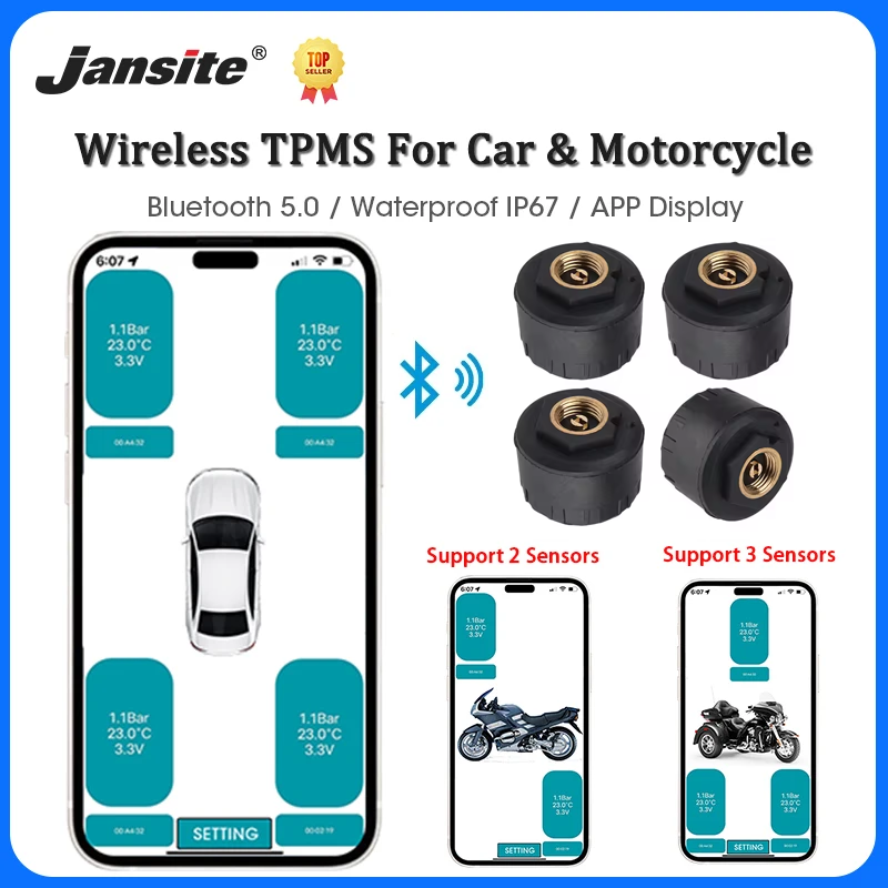 車 TPMS ワイヤレス Bluetooth 5.0 タイヤ空気圧監視システム携帯電話ディスプレイタイヤセンサーオートバイ Android IOS