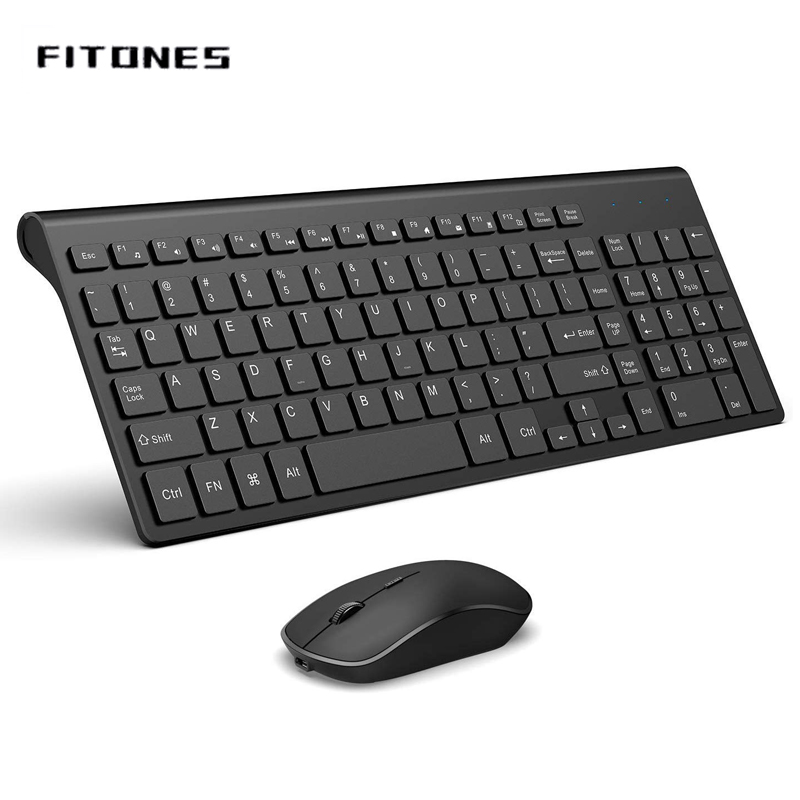 ワイヤレスキーボードとマウス 充電式フルサイズ 2400 DPI 人間工学に基づいたデザイン、アメリカンレイアウト、スパニッシュレイアウト、ブラックとシルバー