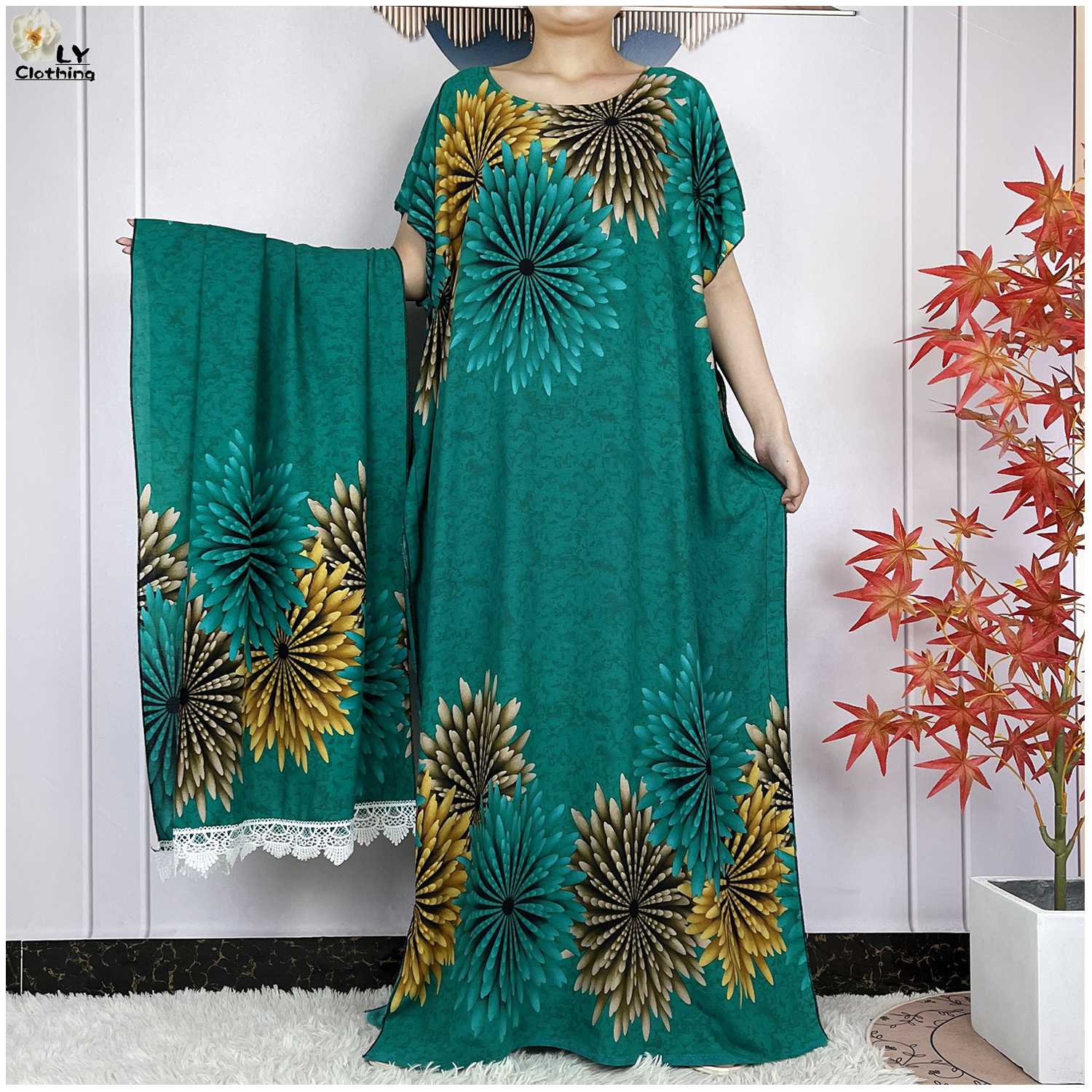 2024 最新イスラム教徒セット女性服綿花ルーズ Dashiki ロングドレスアフリカアバヤドバイ伝統的なイスラム服