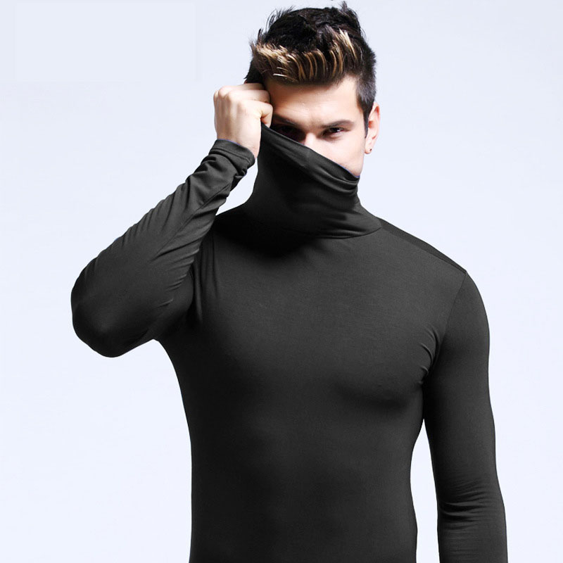 熱下着トップス男性春服サーマルシャツ秋メンズ冬タイツハイネック薄型スリムフィット長袖 Tシャツ