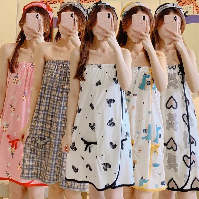2025 夏のコットンプリントセクシーなレースラップ胸バスタオルローブ女性のためのかわいい弓パジャマバスローブナイトガウンホームナイトドレス