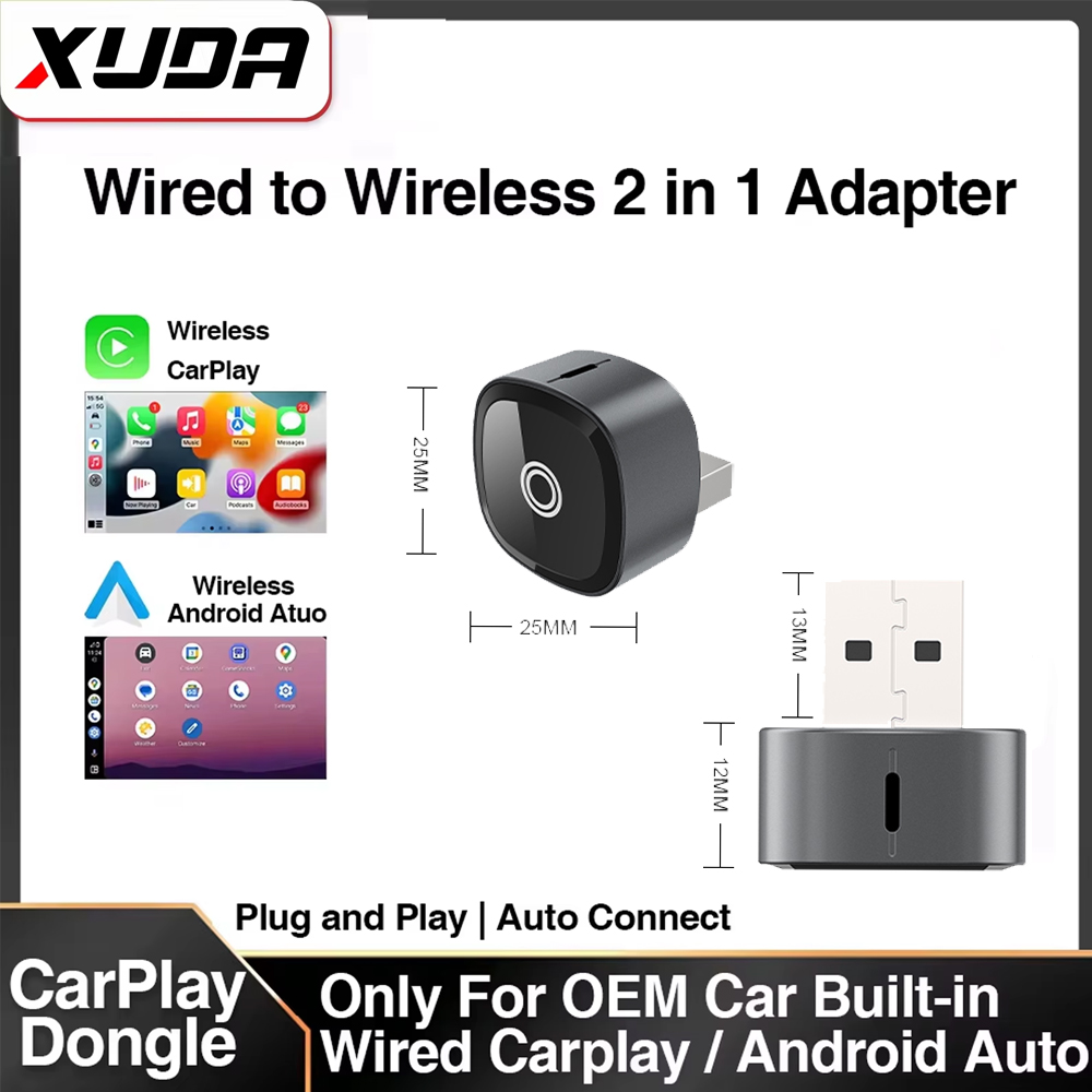 XUDA 2in1 ワイヤレス CarPlay アダプター Android 自動 AI スマートボックス車インテリジェントシステム VW トヨタ日産ホンダフォードベンツ