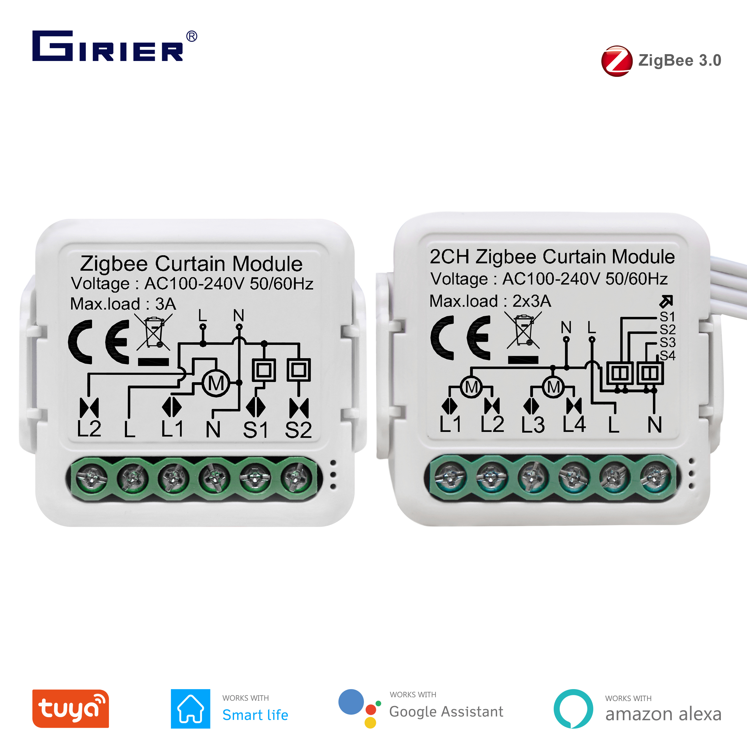 GIRIER Tuya ZigBee 3.0 スマートカーテンスイッチモジュール ローラーブラインドシャッター用 電動モーター 1/2 ギャング Alexa Google Home と連携