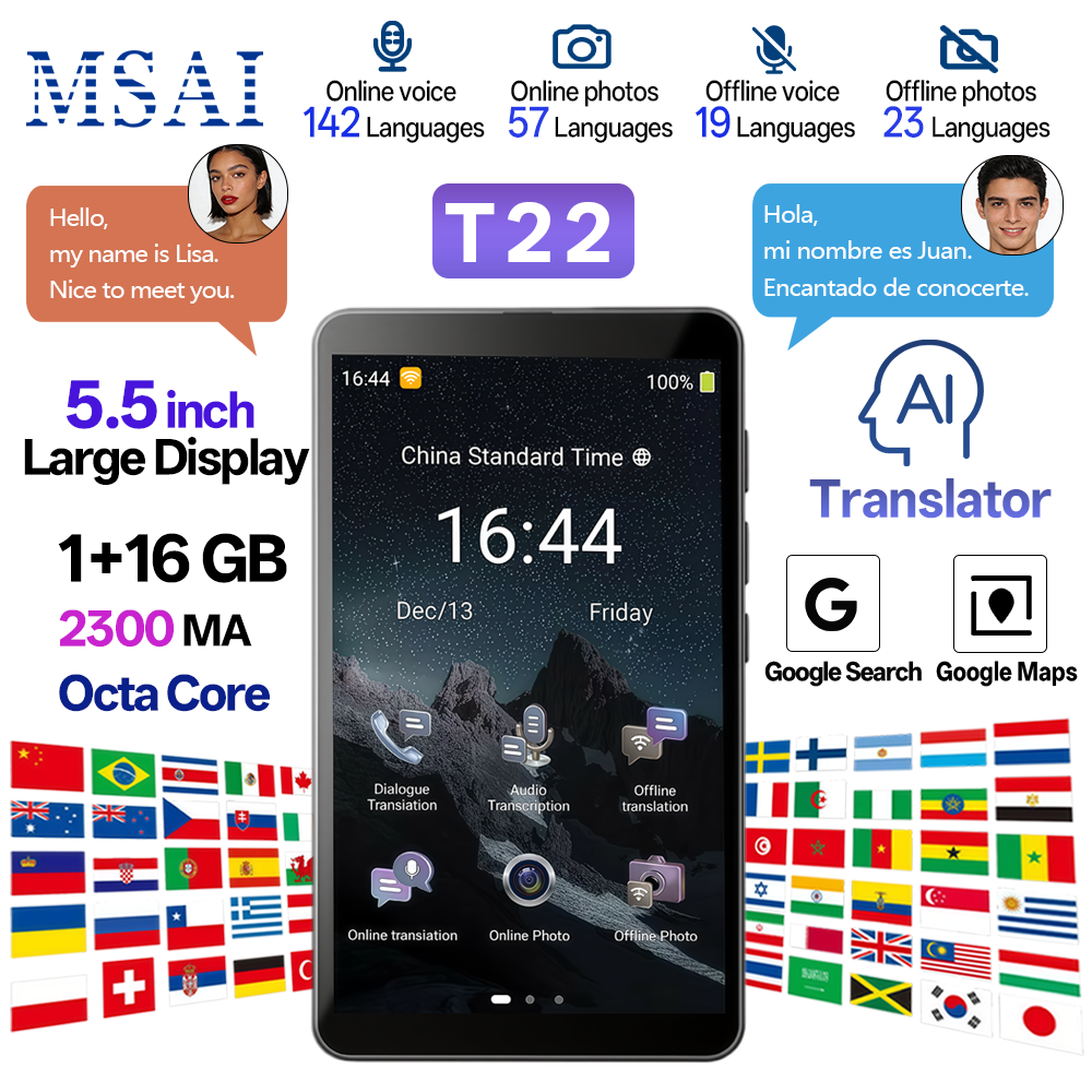 旅行翻訳機 5 インチ HD スクリーン 2300mAh 終日 10 時間連続翻訳 142 言語オンライン 19 オフライン 内蔵 ChatGPT