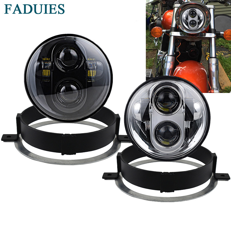 FADUIES ブラック 5.75 インチオートバイプロジェクター LED ヘッドライトブラケット付きホンダ VTX 2002-2008 VTX 1800 と VTX 1300