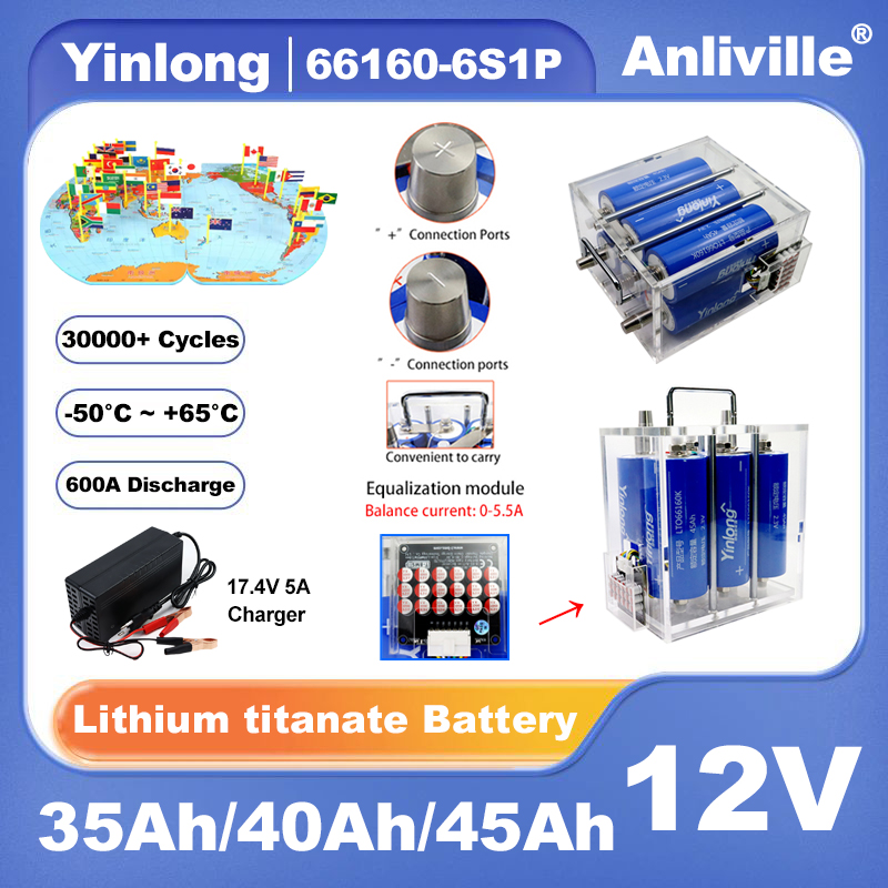 12V 35Ah 40Ah 45Ah yinglong LTOバッテリー、ハンドヘルド、30000サイクル、-50°C〜65°C、600A放電、ソーラーカースターター産業用UPS用