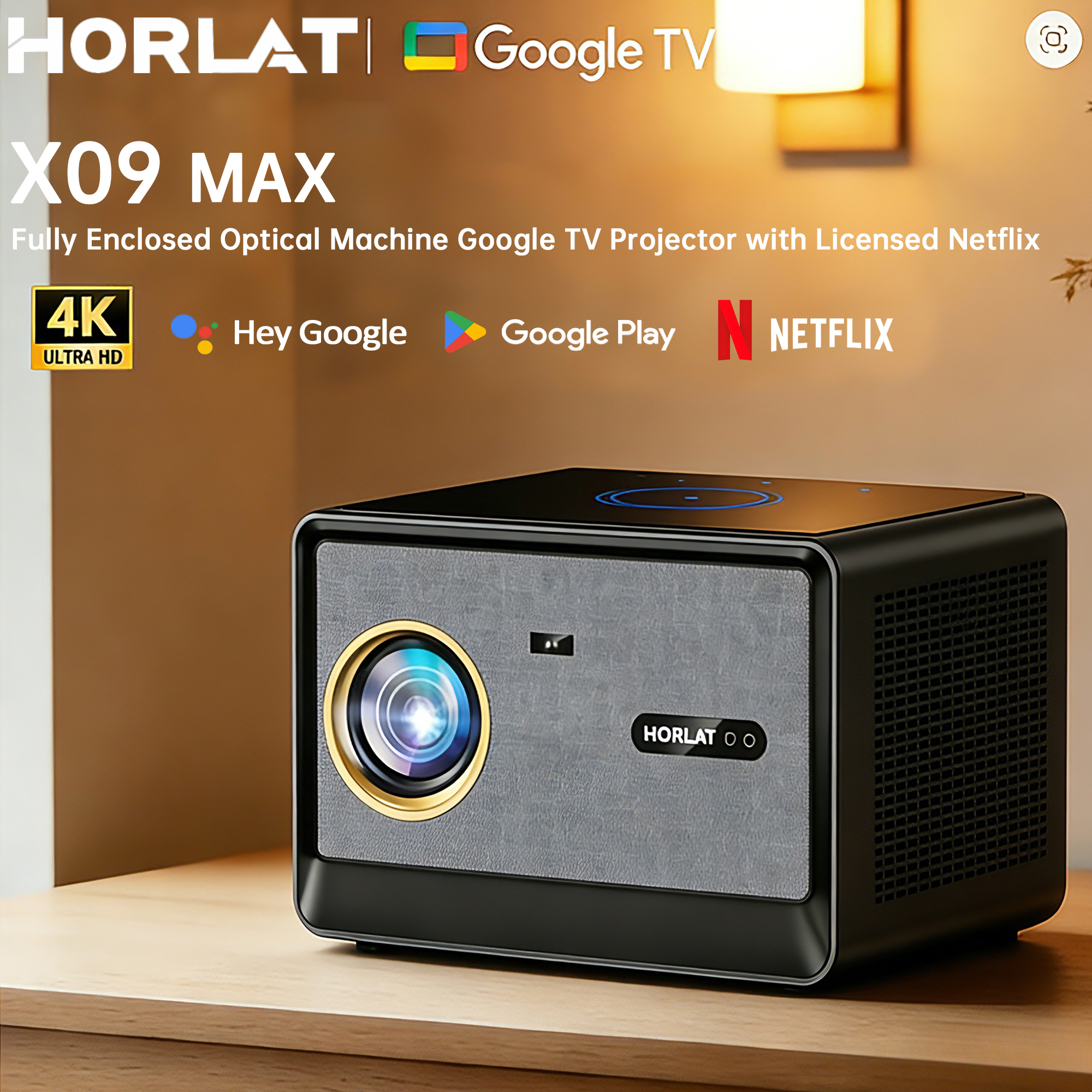 HORLAT X09MAX Google Android 11 TV プロジェクター防塵ビーマー 4K ビデオスマートホームシアター映画プロジェクター WiFi 6 音声アシスタント