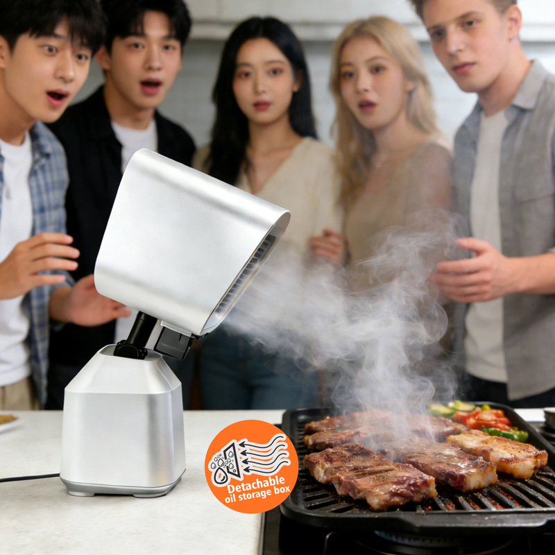 Portable Kitchen Exhaust Hood with High Suction 2 Wind Speed Adjustable Height Removable Double Layer Mesh Filter Desktop Range