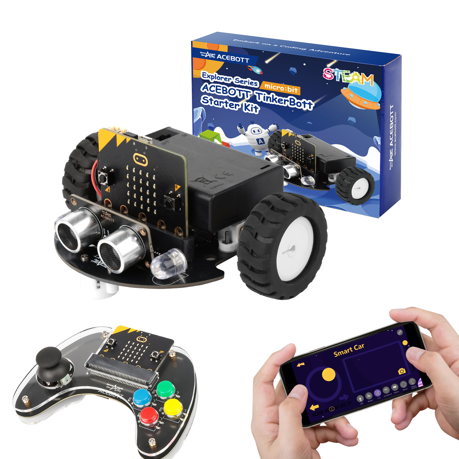 ACEBOTT スマート ロボット カー キット BBC Micro:bit STEM サイエンス キット コーディング ロボット用