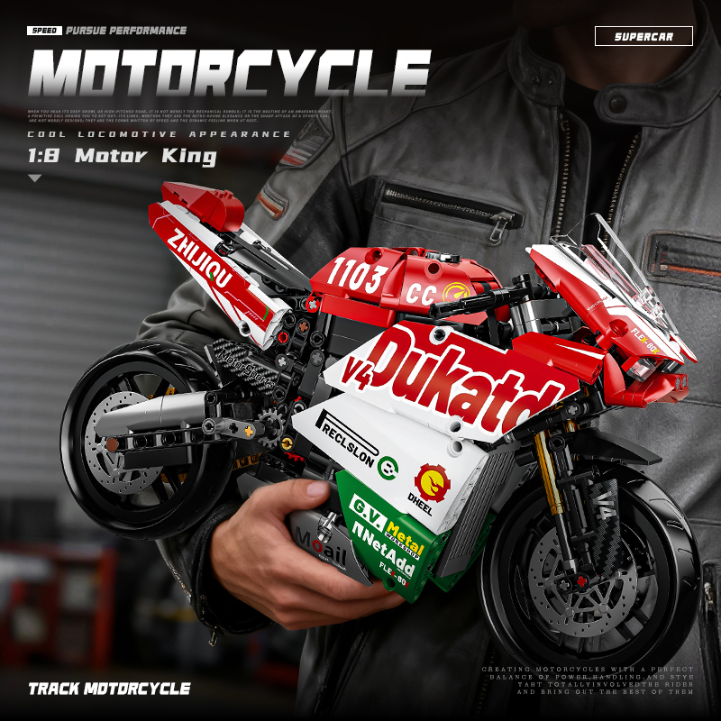 2026 テクニカル 1:8 シティレッドオートバイビルディングブロックセットスーパーバイクモデルキット STEM 組み立ておもちゃギフト 14 大人