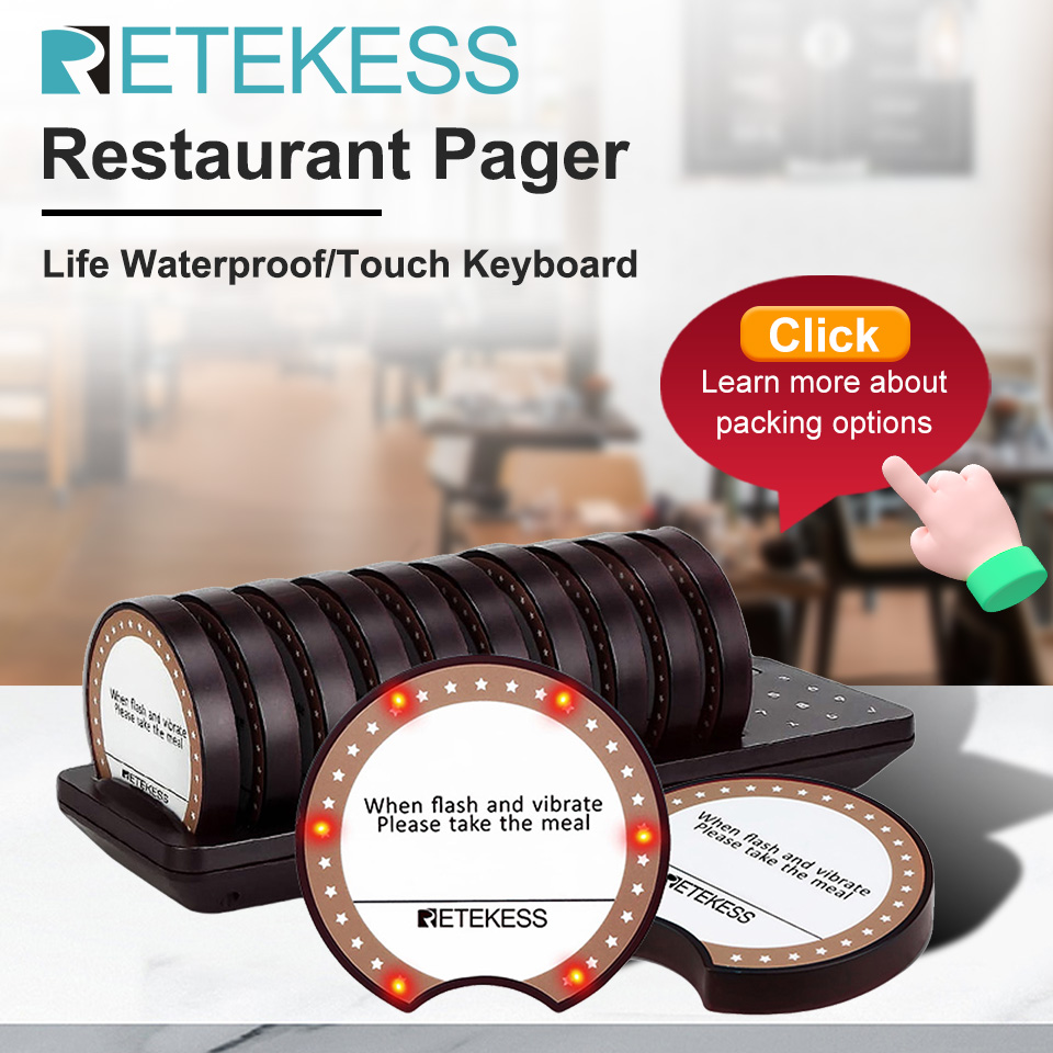 RETEKESS TD162 ワイヤレスレストラン呼び出しシステム バイブレーターコースターブザー フードトラック、カフェ、バー、クリニックでのゲストの順番待ちに