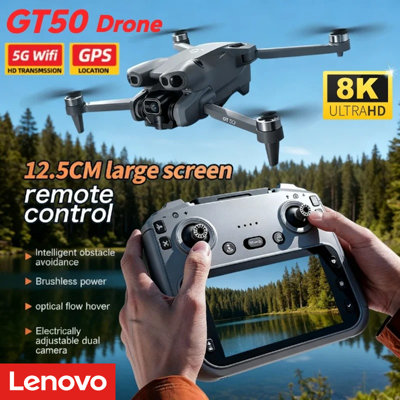 Lenovo GT50 Drone Dual Camera 5G 8K Aerial Aircraft Obstacle Avoidance UAV Fixed GPS Remote Control  Foldable Quadcopter Gifts