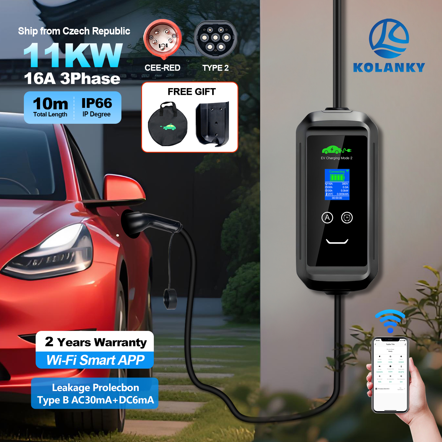 Kolanky 16A 11KW 32A 7KW 電気自動車 EV 充電器タイプ 2 IEC62169 Tuya APP Wifi コントロールセット充電時間 PHEV 車 5/10 メートル