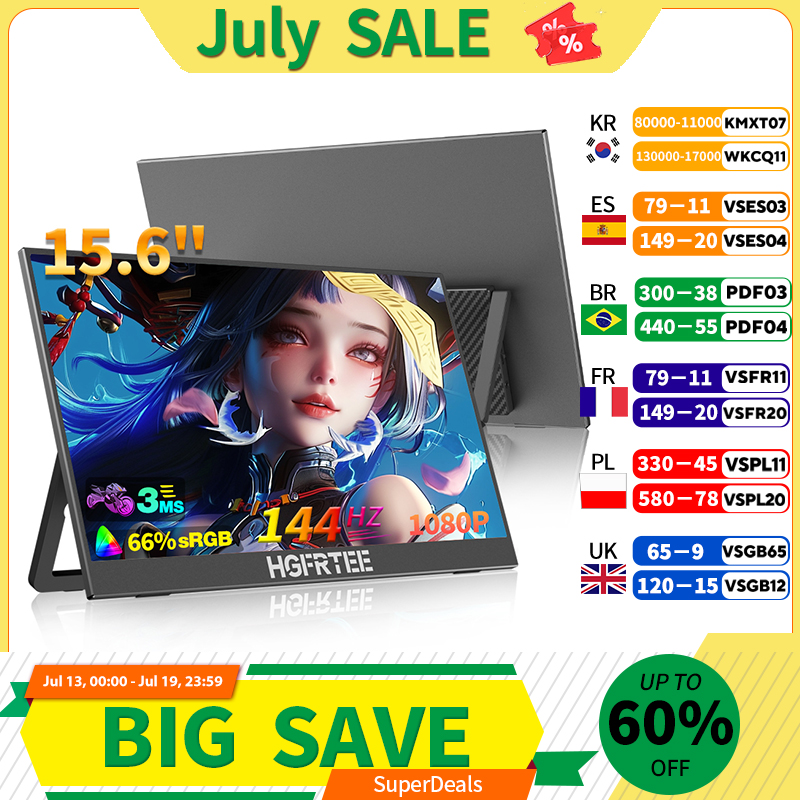 HGFRTEE 15.6 インチ 144Hz ゲーミング モニター - 超高リフレッシュ レートにより、Switch ラップトップ Xbox PS4/5 でスムーズな視覚体験を実現