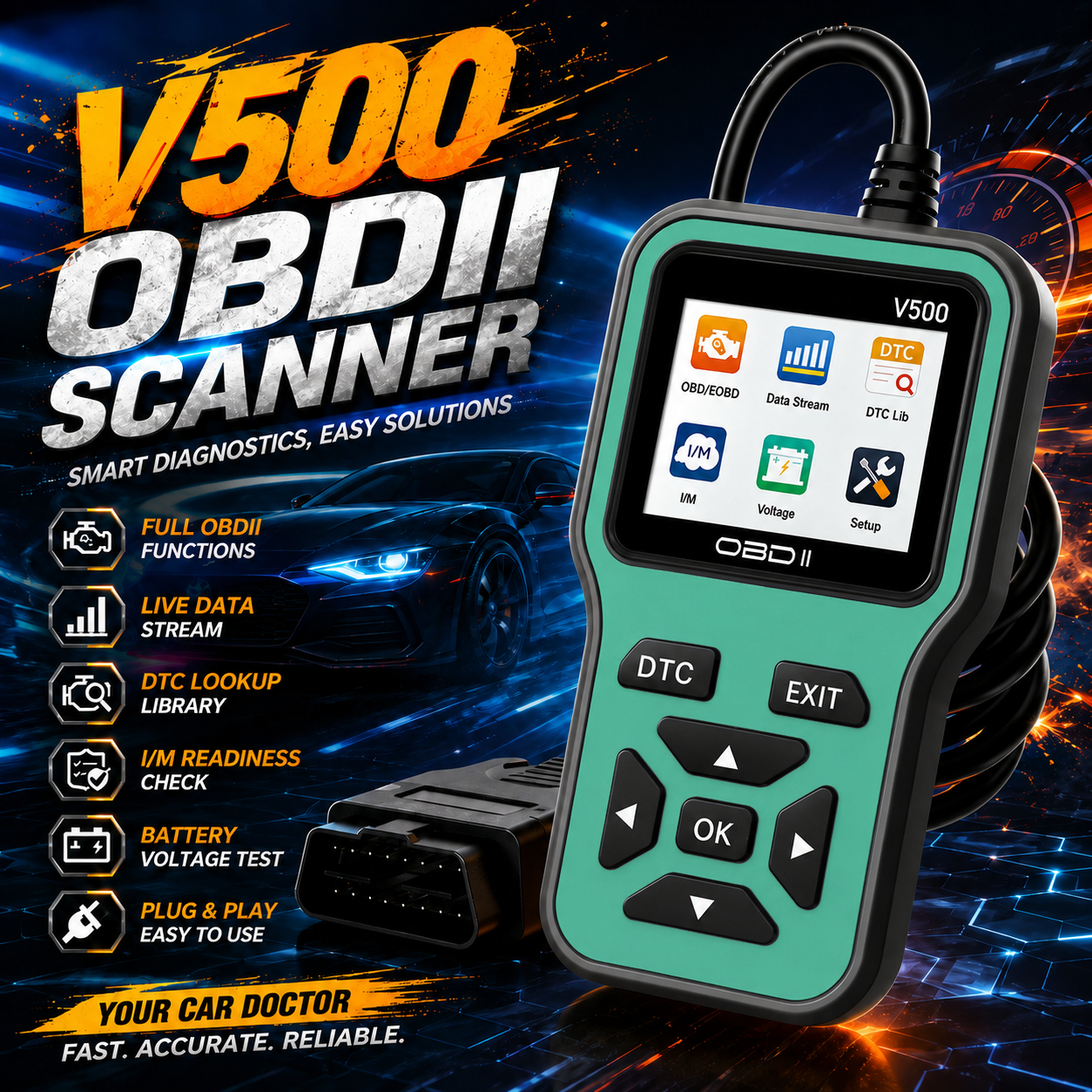 V500 プロフェッショナル Obd2 スキャナー エンジン コード リーダー ライブ データ Obdii 診断ツール読み取り