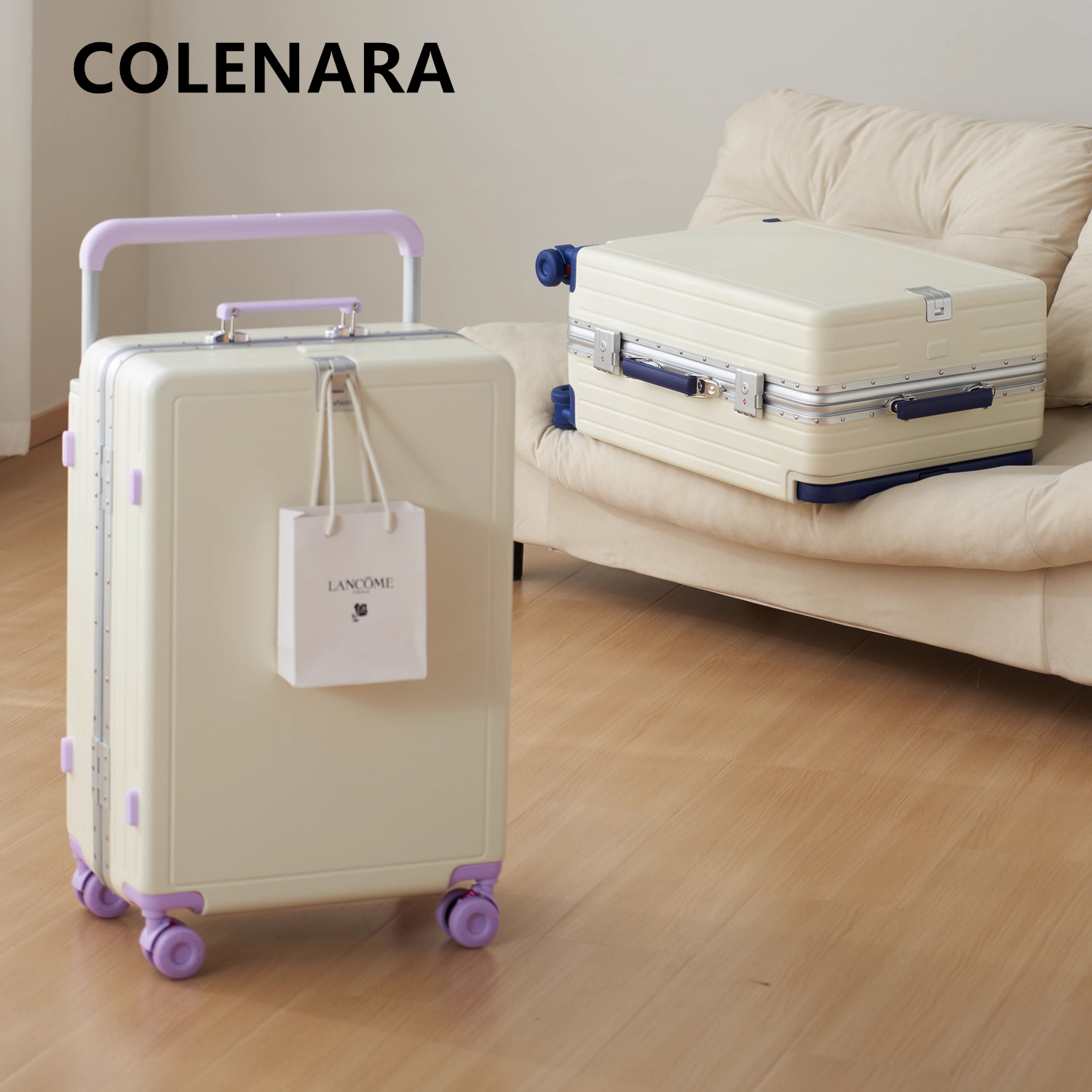 COLENARA Luggage High Quality Women's Boarding Box Aluminum Frame Trolley Case 20"22"24"26 Inch PC Password Box Suitcase