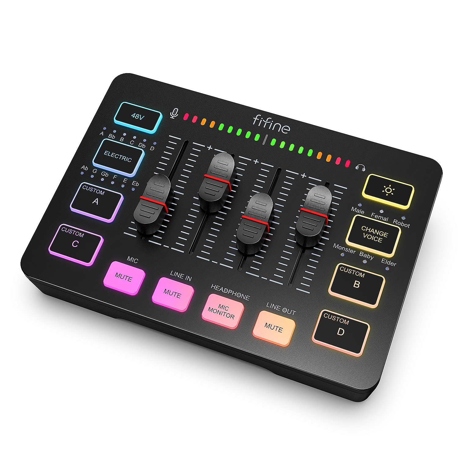 FIFINE ゲームオーディオミキサー、XLR マイクインターフェイス付きストリーミング 4 チャンネル RGB ミキサー、ゲーム音声、ポッドキャスト、AmpliGame SC3 用