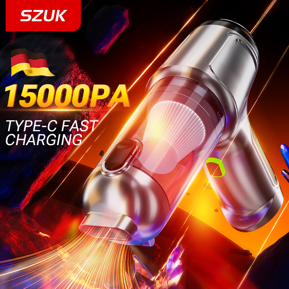 SZUK ワイヤレス車掃除機 15000PA ハンドヘルド送風機小型ポータブルクリーナー車用強力なミニ洗浄機