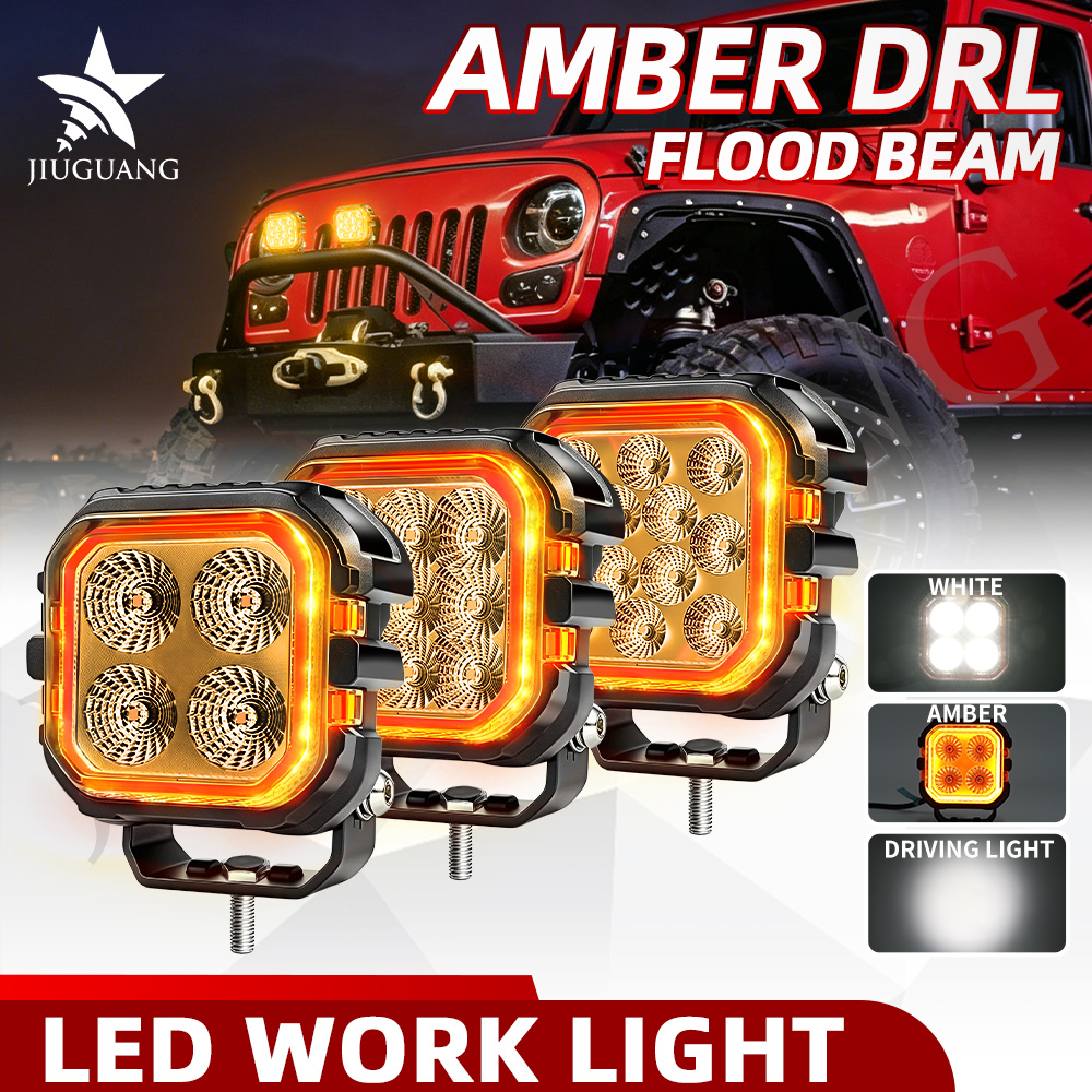 HL 2 個 3/4/5 インチ LED ワークライトアンバー DRL フラッドビーム IP68 オフロード使用 LED ヘッドライトヘビーデューティ車両 4x4 トラック用