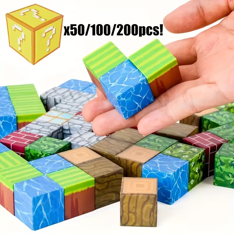50/100/200 個の磁気ビルディングブロックセット、ランダムピクセルスタイルの磁気キューブ、子供のための DIY スタッキング建設おもちゃ