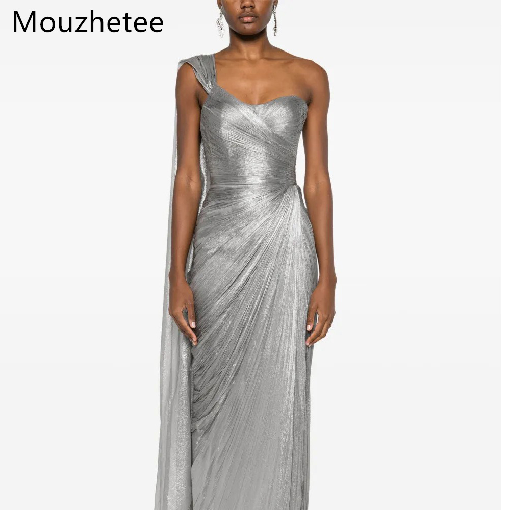 Mouzhetee エレガントマーメイドワンショルダー光沢のあるドレス女性のためのフォーマルパーティードレスシンプルなプリーツウエディングドレスカスタマイズ 2025