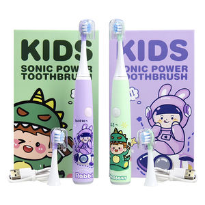 高品質の子供用電動音波歯ブラシ。柔らかい毛先、漫画風デザイン。