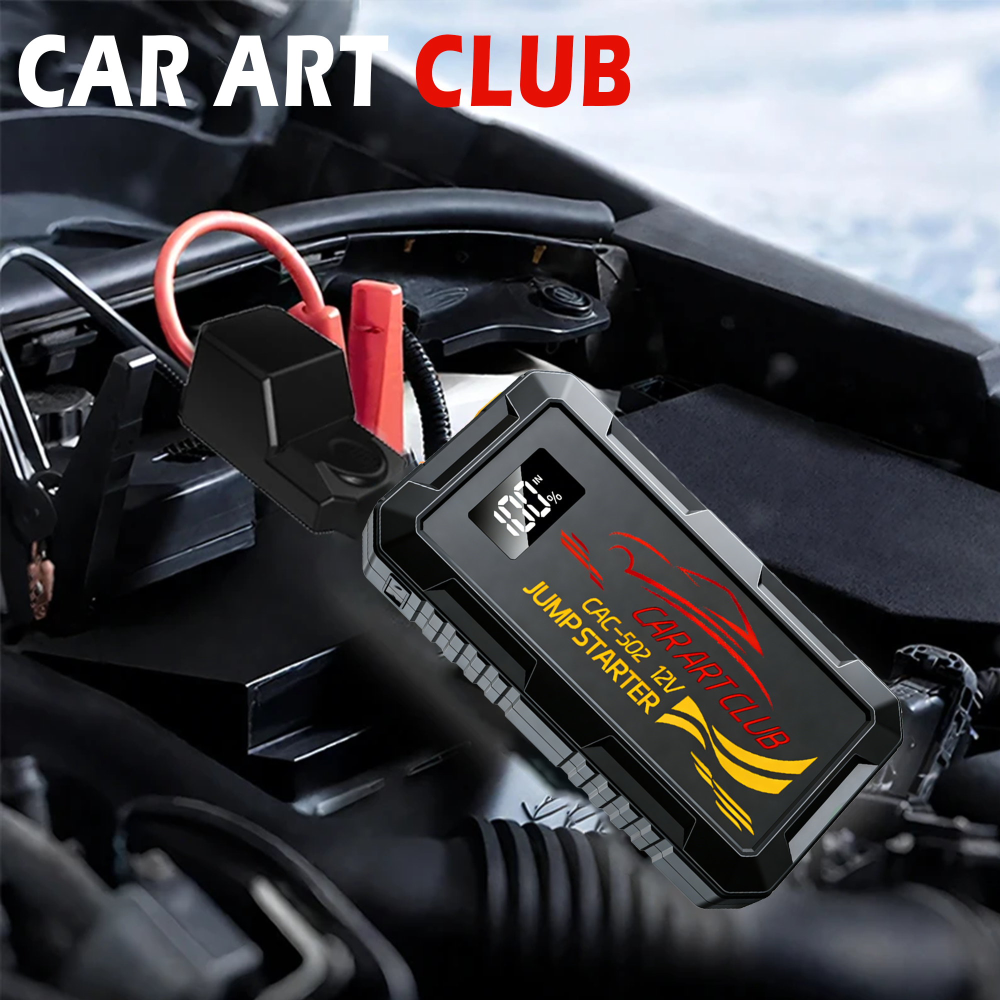 12V カーバッテリージャンプスターター、エアポンプとパワーバンク付き多機能緊急始動装置