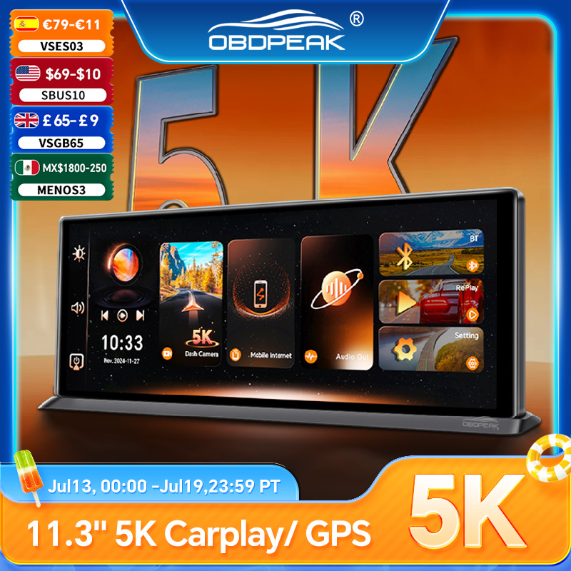 K8 Pro 車載 Dvr カメラ 5K 11.3 "ダッシュカム GPS ナビゲーション ワイヤレス CarPlay Android 自動ナイトビジョン AUX ミラーリンクループ録画