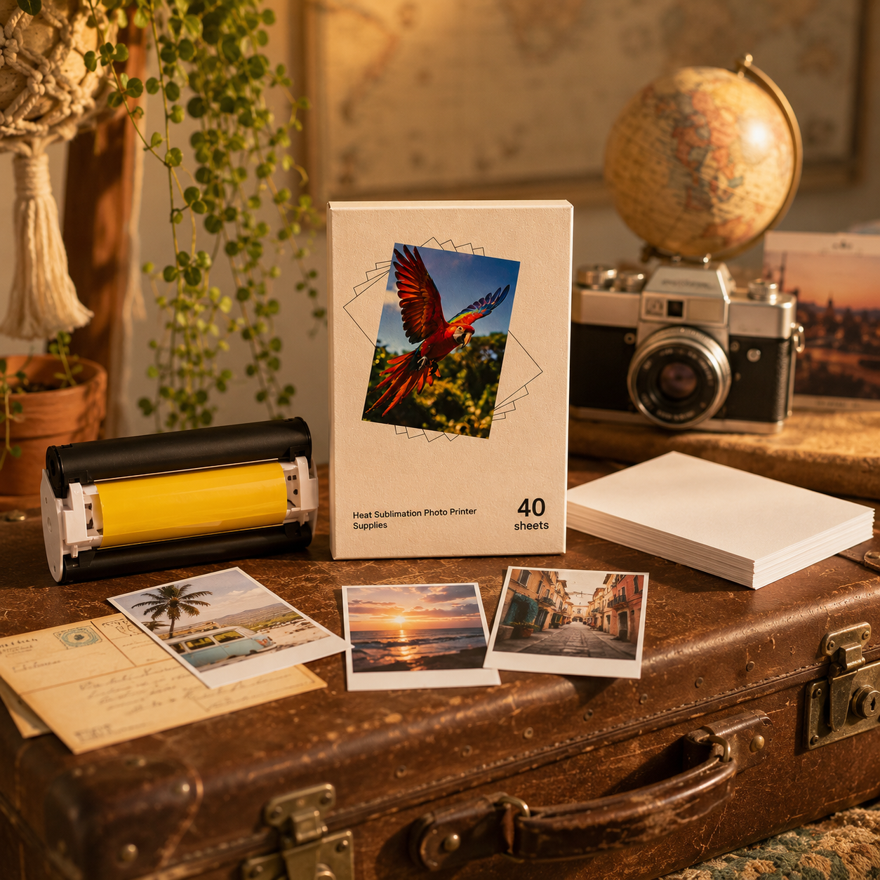 40 枚 6 インチ光沢のある写真用紙インクリボンセット互換性のある 1S プリンタ旅行ジャーナル DIY フォトアルバム印刷用