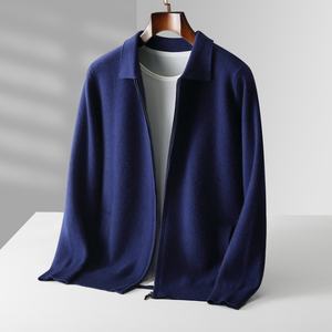 卸売・オーダーメイド・ロゴ入り・OEM・クラシックなメンズカシミヤ・ウールニットジャケット・ラペル付き・無地・ゆったりフィットのニットカーディガン