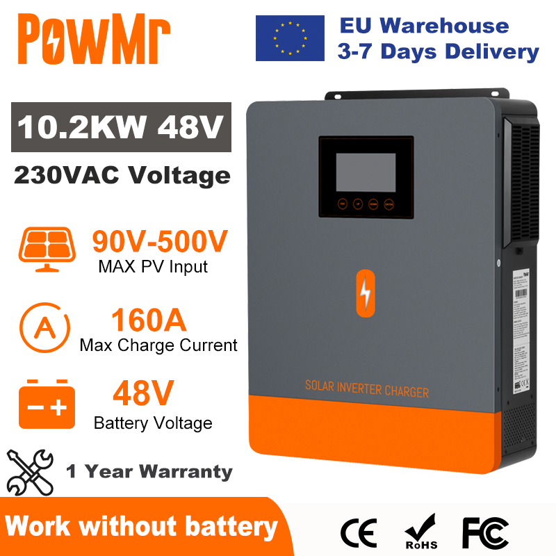 PowMr 10.2KW ハイブリッドソーラーインバーター 48V 220V オングリッドオフグリッドインバーターデュアル入力デュアル出力 MPPT 160A ソーラーバッテリー充電器