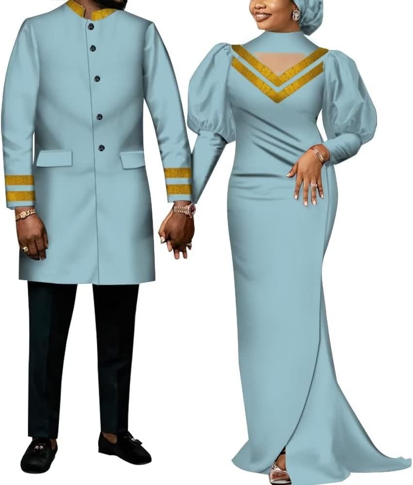 アフリカの伝統的な結婚式の服アンカラファッション Dashiki 女性マキシロングドレスと男性アフリカブレザーコート WQY713